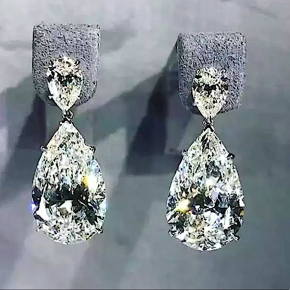 Sterling Silver Pear Drop Diamond Earrings - Picture 8 of 11